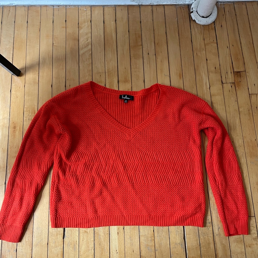 Lulu's Orange V-Neck Sweater Knit Pullover
